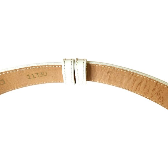 Vintage “Streets Ahead” White Leather Adjustable Belt Gold Buckle Size - Picture 7 of 8